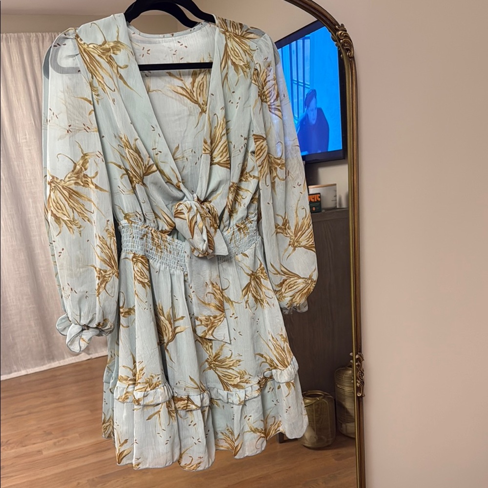 Floral Print Women's Dress - Blue and brown